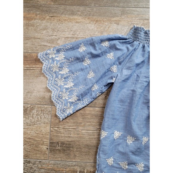 Now And Forever Chambray Off The Shoulder Tunic Size Large Blue Embroidery Boho - Picture 6 of 11